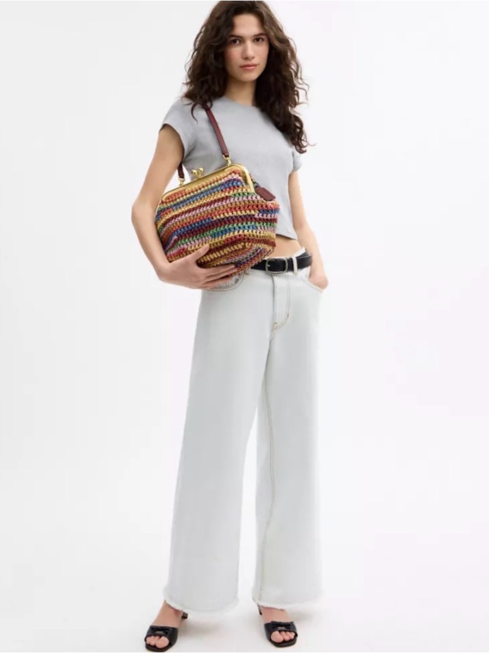 Brand New Coach Multicolor Woven straw Kiss-Lock 27 - Picture 2 of 8